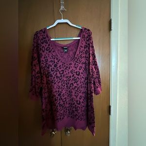 Torrid Pink Purple Leopard Print 3/4 Length Shirt Size 4 - Plus Size Fashion